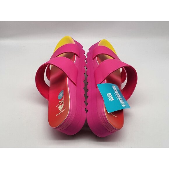 REEF Banded Horizon Hi Platform Slip On Cushion Comfort Slide Sandal Pink Size 6 - Picture 5 of 10